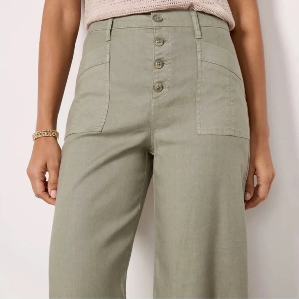 EVEREVE Joelle Wide Leg Pant Size 27 Linen/Lyocell Light Olive - Picture 3 of 16